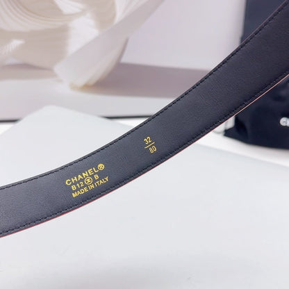 CC 30MM BELT IN CHERRY RED CALFSKIN GOLD HARDWARE ATTACH PEARLS