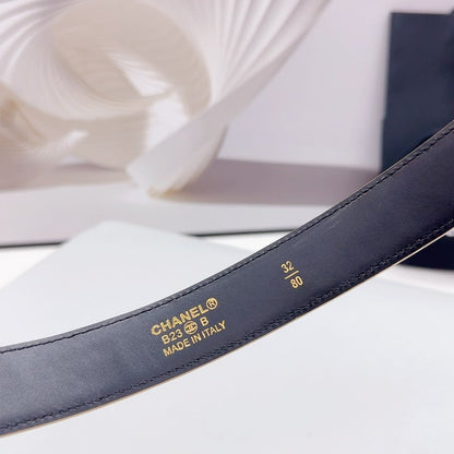 CC 30MM BELT IN CAMEL BROWN CALFSKIN GOLD HARDWARE ATTACH PEARLS