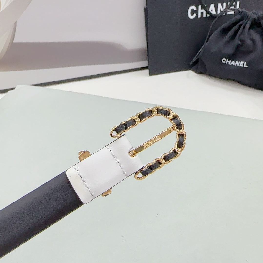 CC BELT 20 MM IN WHITE MIX BLACK CALFSKIN GOLD HARDWARE