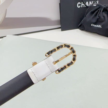 CC BELT 20 MM IN WHITE MIX BLACK CALFSKIN GOLD HARDWARE