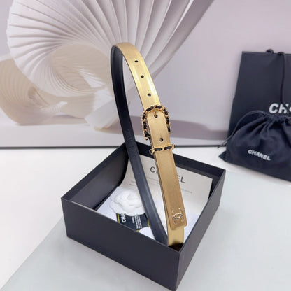 CC BELT 20 MM IN GOLD MIX BLACK CALFSKIN GOLD HARDWARE