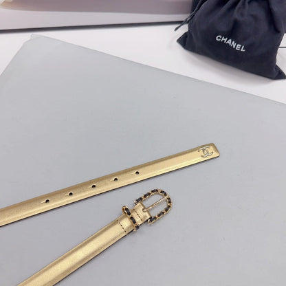 CC BELT 20 MM IN GOLD MIX BLACK CALFSKIN GOLD HARDWARE