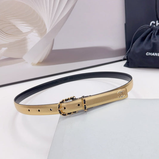 CC BELT 20 MM IN GOLD MIX BLACK CALFSKIN GOLD HARDWARE
