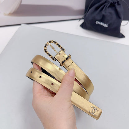 CC BELT 20 MM IN GOLD MIX BLACK CALFSKIN GOLD HARDWARE