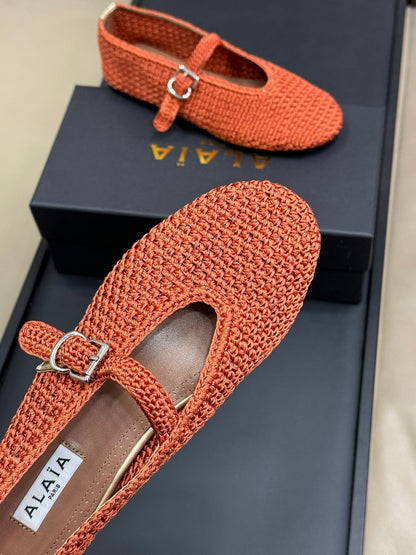 HANDWOVEN BALLET FLAT FIRE ORANGE