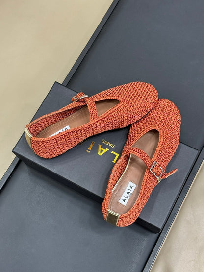 HANDWOVEN BALLET FLAT FIRE ORANGE