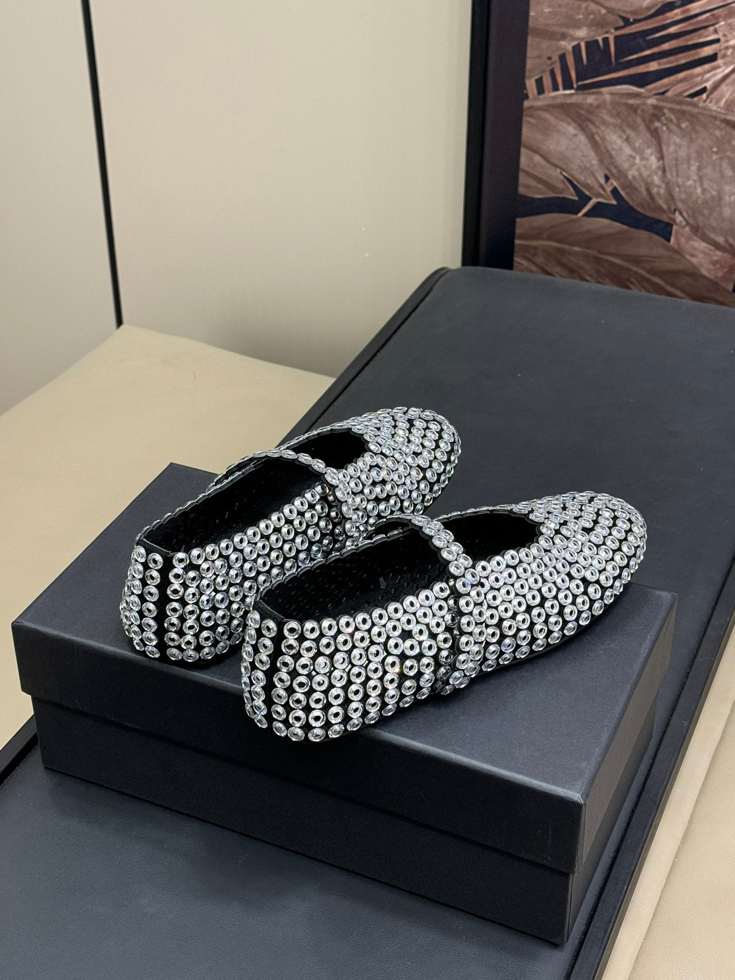 CRYSTAL-EMBELLISHED BALLERINA SHOES WHITE