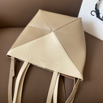 LOE 32 MEDIUM PUZZLE FOLD TOTE IN WHITE MIX PASTEL GREY SHINY CALFSKIN