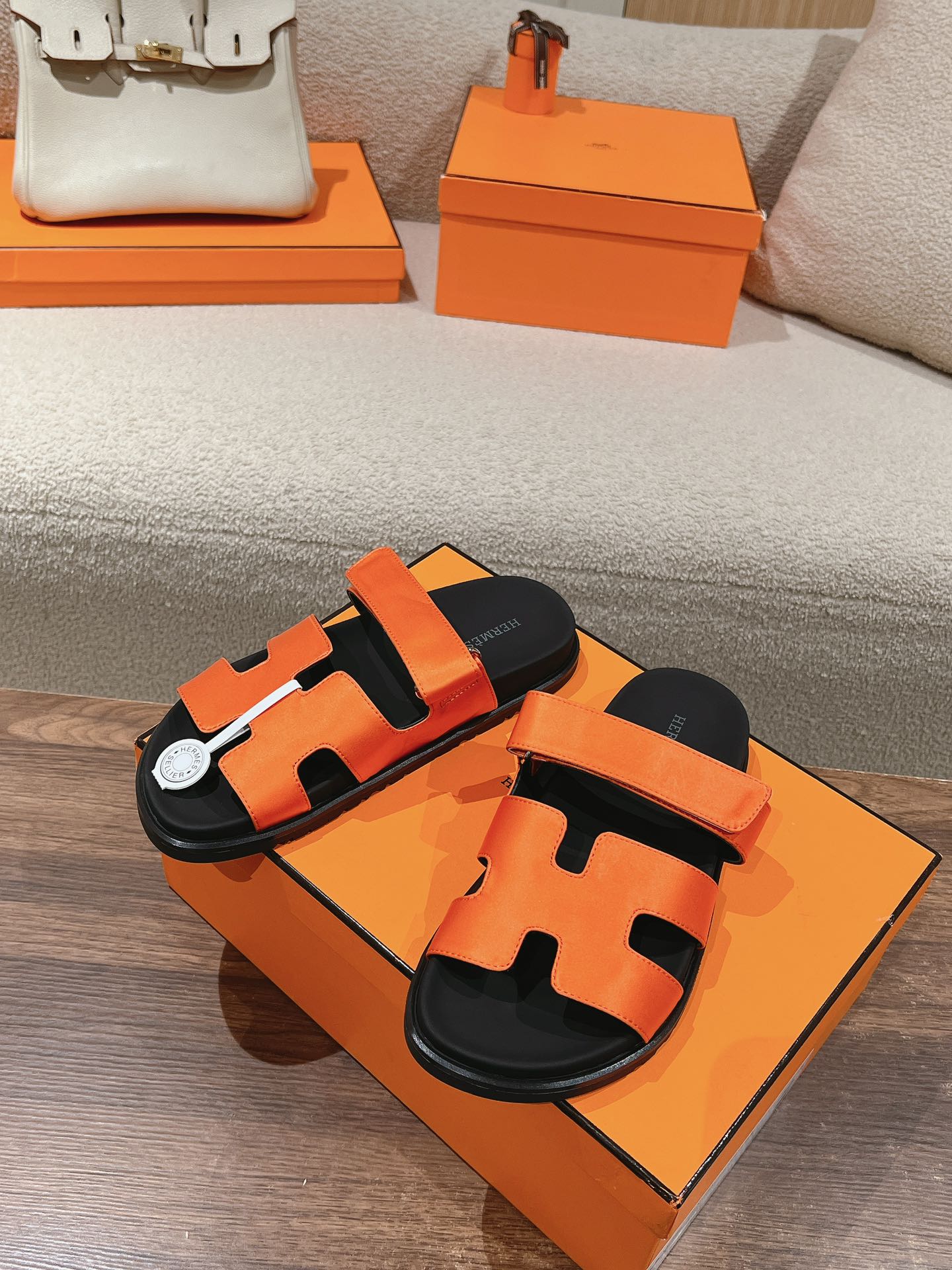 CHYPRE SANDAL BLACK MIX DARK ORANGE CALFSKIN