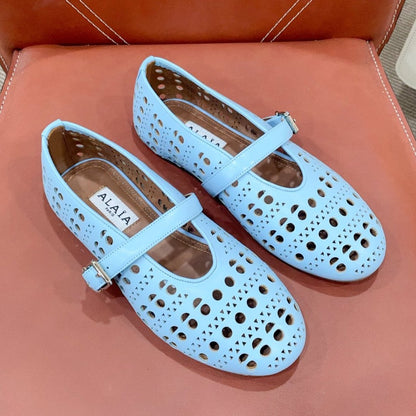 ALAIA HOLLOW BALLET FLAT IN SKY BLUE LAMBSKIN
