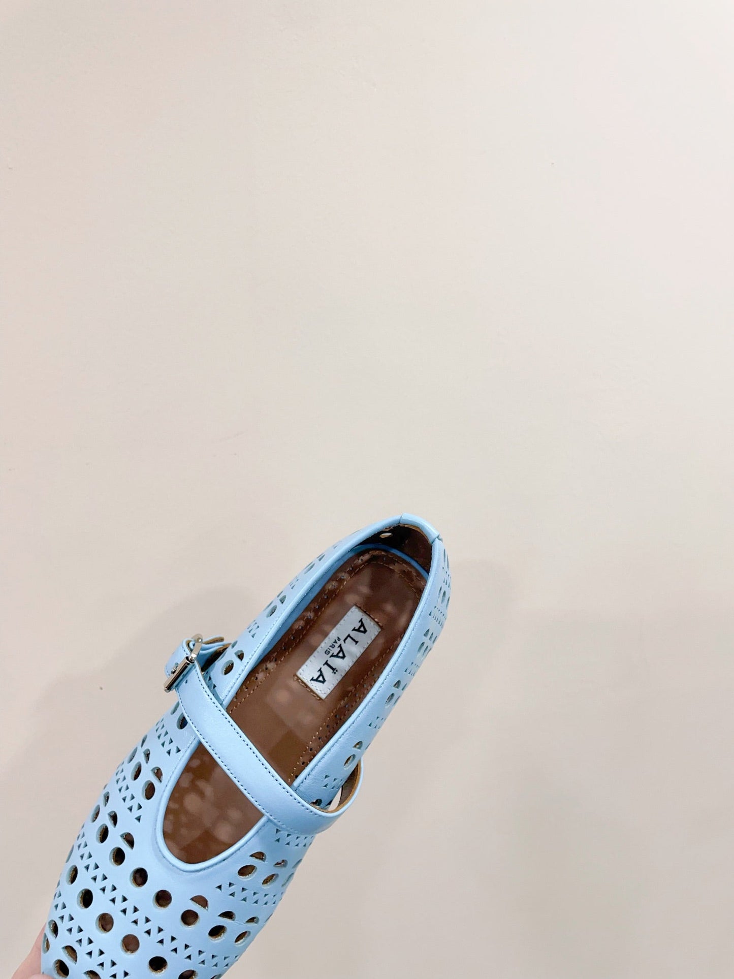 ALAIA HOLLOW BALLET FLAT IN SKY BLUE LAMBSKIN