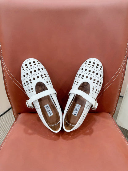 ALAIA HOLLOW BALLET FLAT IN WHITE LAMBSKIN