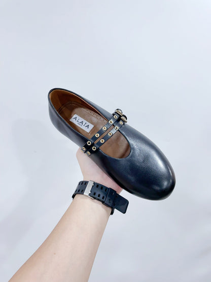 ALAIA MARY JANE SHOES IN BLACK LAMBSKIN WITH GOLD HARDWARE