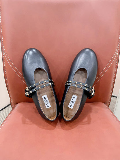 ALAIA MARY JANE SHOES IN BLACK LAMBSKIN WITH GOLD HARDWARE