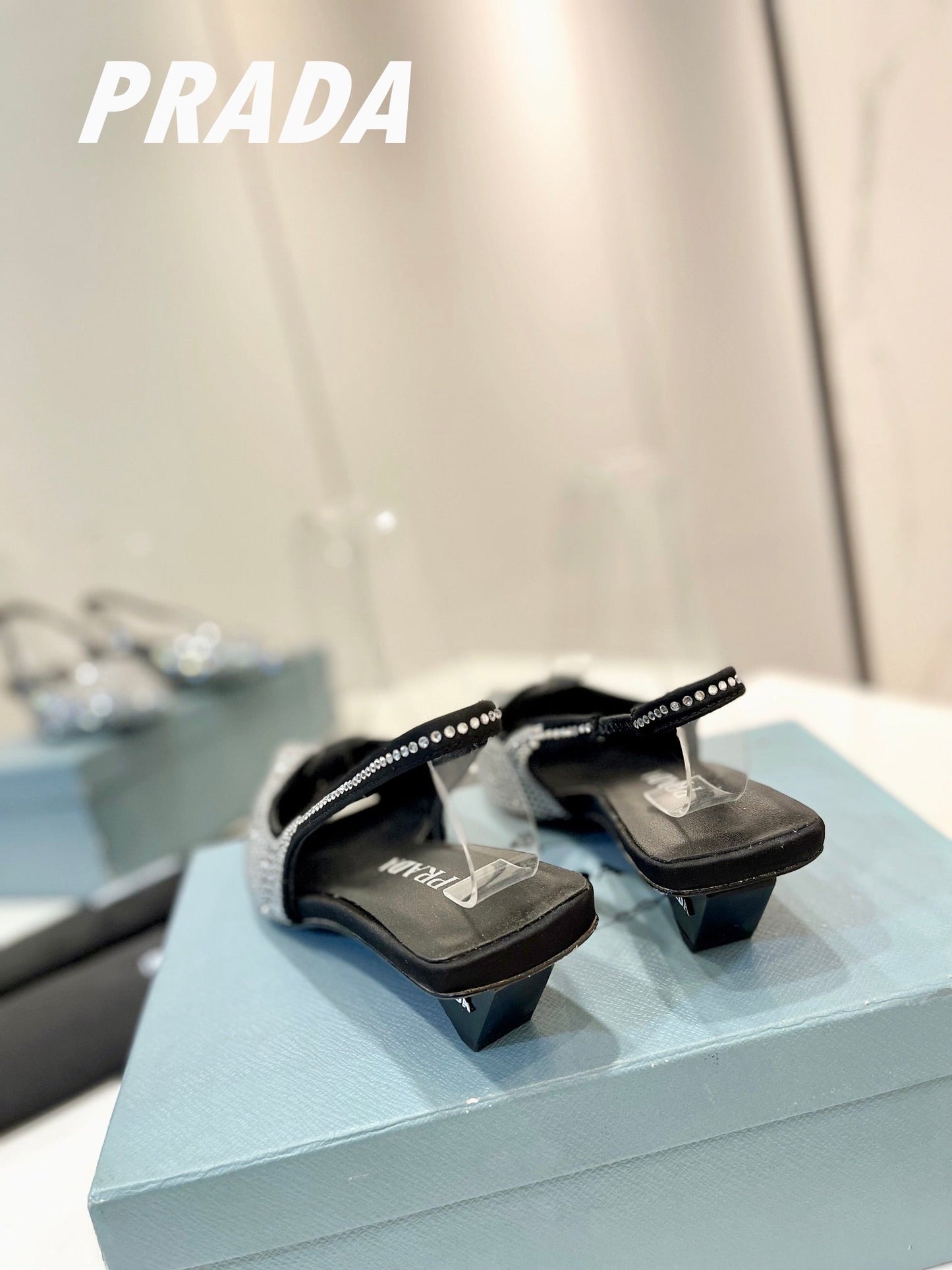 PRA SLINGBACK PUMPS BLACK SATIN WITH WHITE CRYSTALS