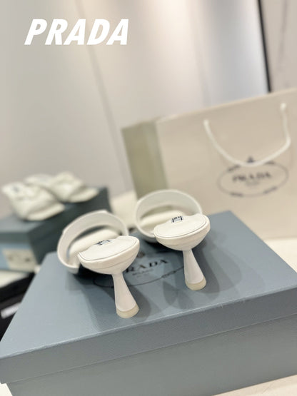 PRA BRUSHED LEATHER HEELED SLIDES WHITE