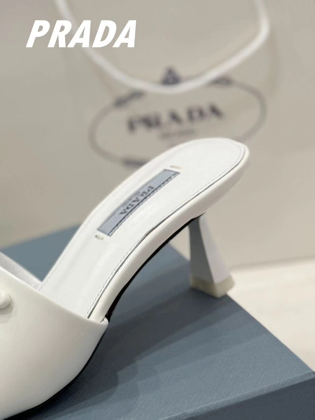 PRA BRUSHED LEATHER HEELED SLIDES WHITE