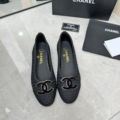 BALLET FLAT 10 MM IN BLACK RAFFIA