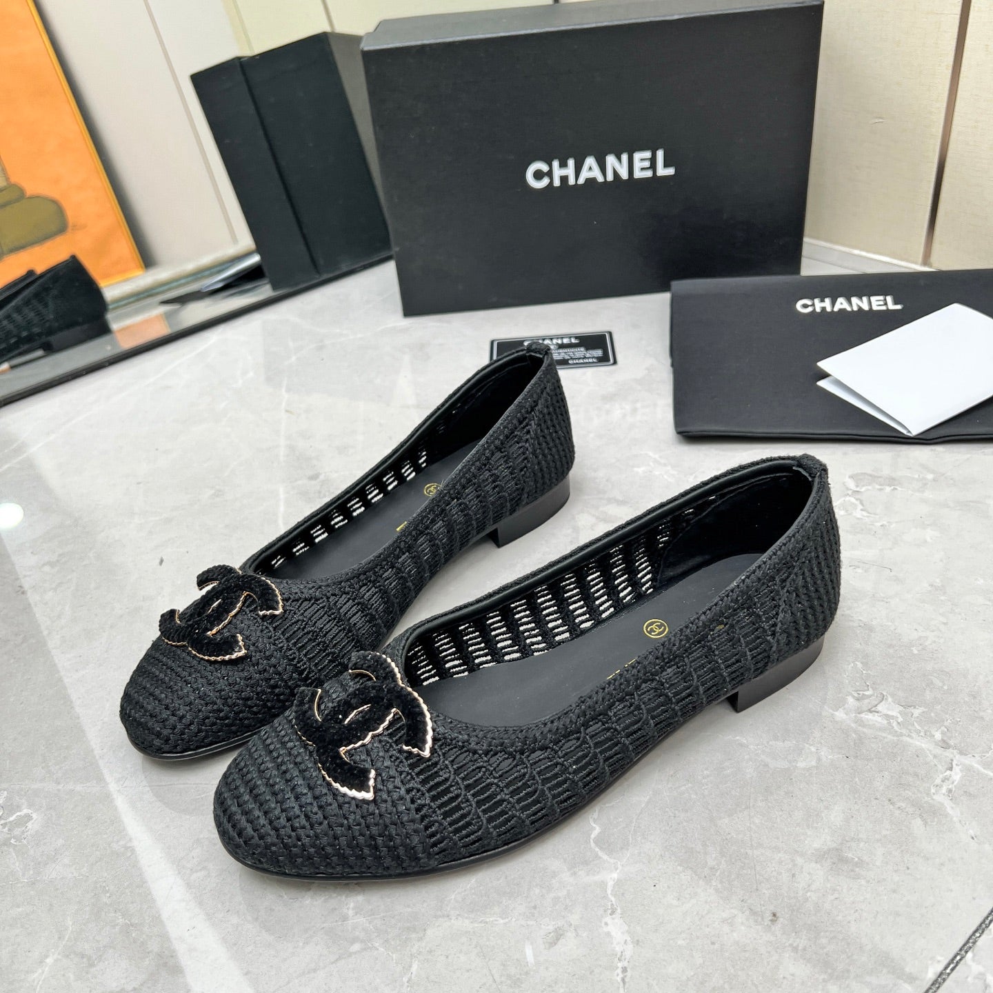 BALLET FLAT 10 MM IN BLACK RAFFIA