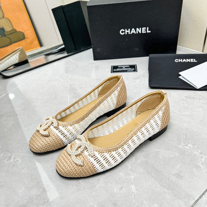 BALLET FLAT 10 MM IN WHITE MIX BEIGE RAFFIA