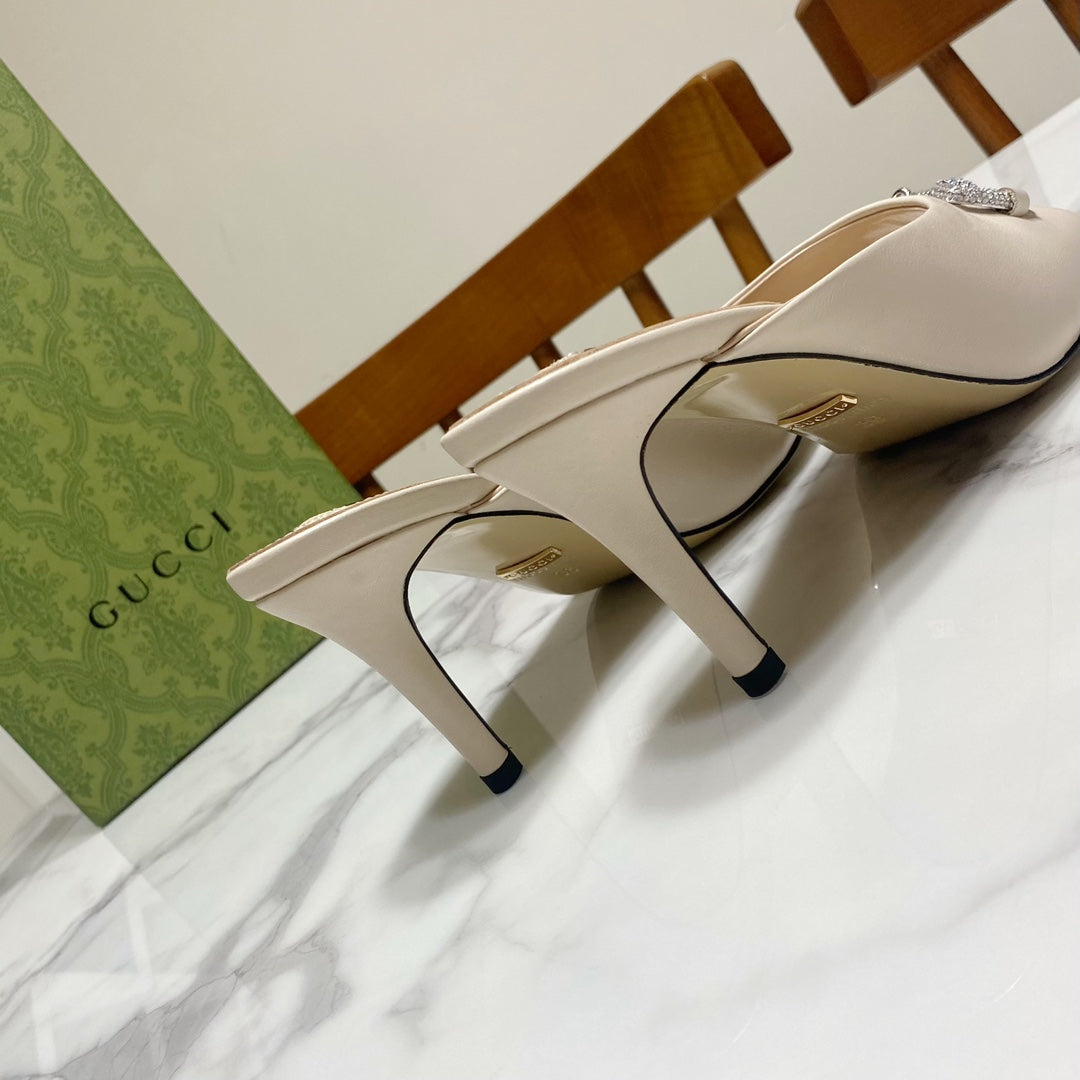 GUCCI 26S HORSEBIT HIGH-HEELED SANDALS 80 MM IN CREAM WHITE CALFSKIN