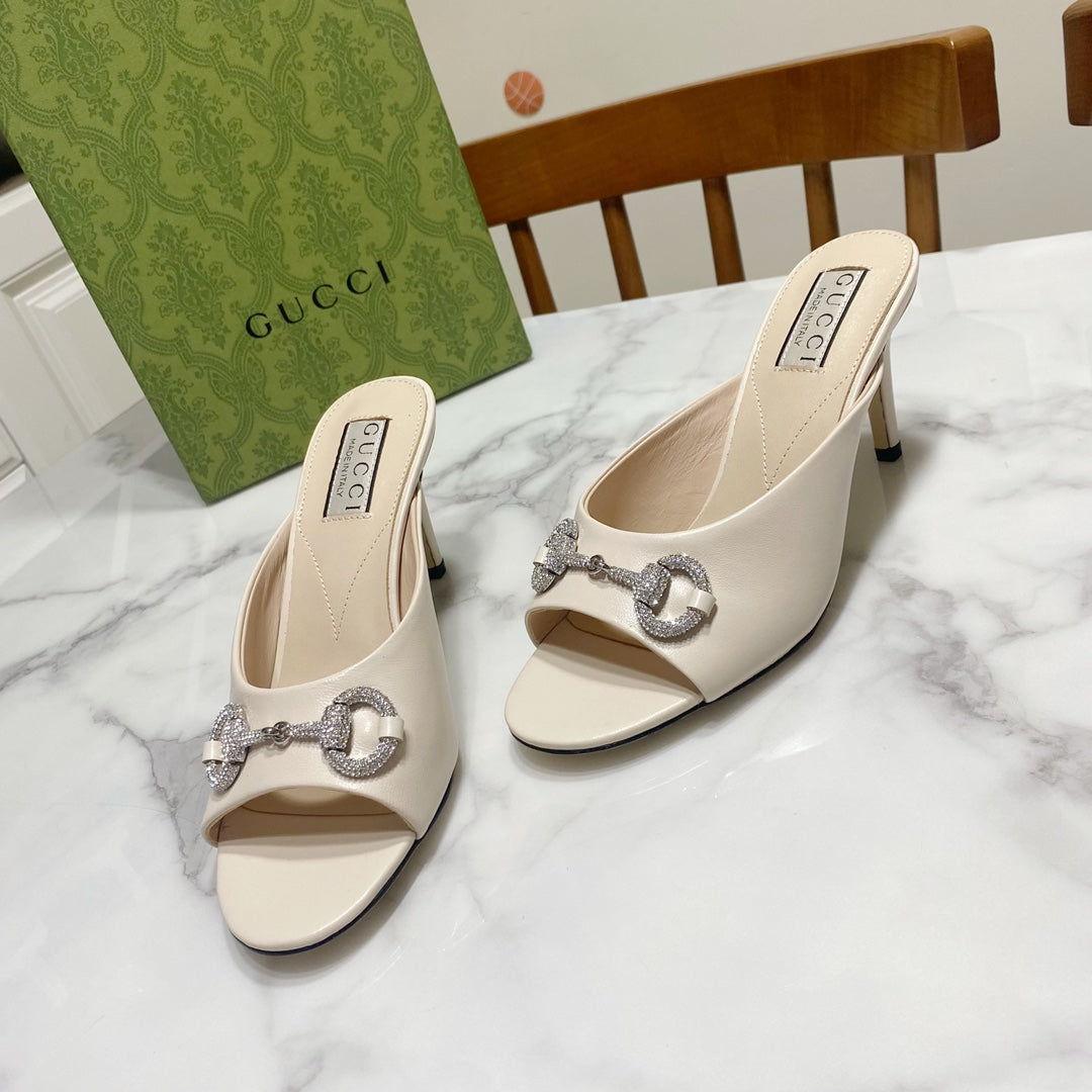 GUCCI 26S HORSEBIT HIGH-HEELED SANDALS 80 MM IN CREAM WHITE CALFSKIN