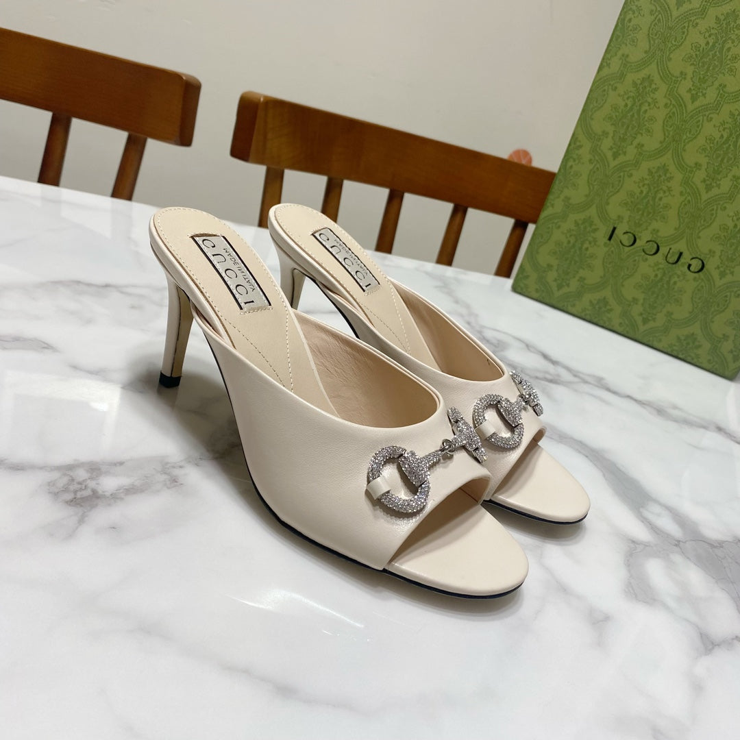 GUCCI 26S HORSEBIT HIGH-HEELED SANDALS 80 MM IN CREAM WHITE CALFSKIN