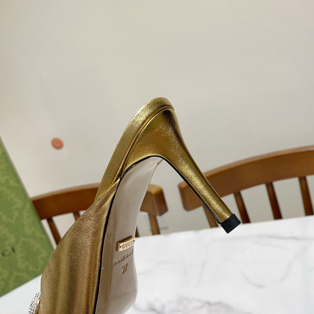 GUCCI 26S HORSEBIT HIGH-HEELED SANDALS 80 MM IN GOLD CALFSKIN