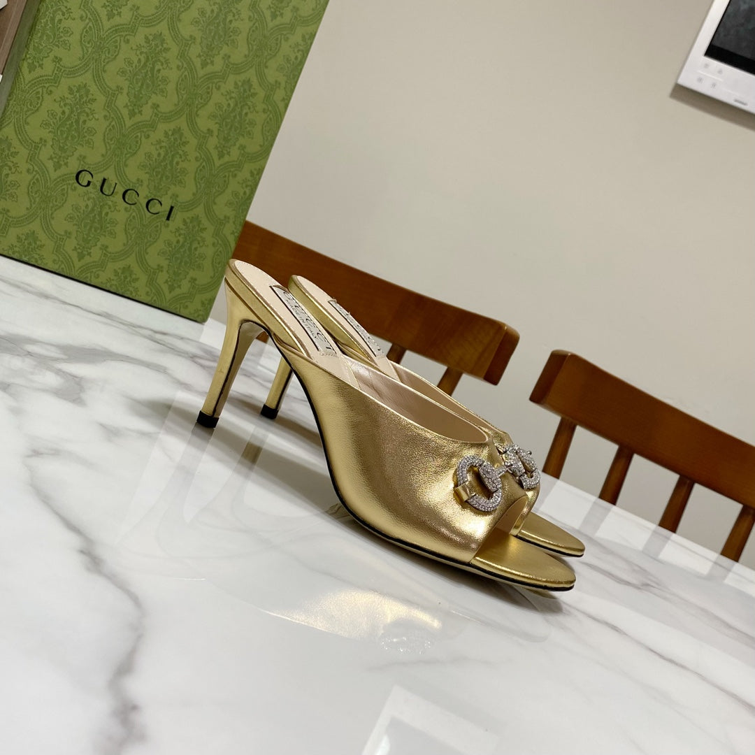 GUCCI 26S HORSEBIT HIGH-HEELED SANDALS 80 MM IN GOLD CALFSKIN