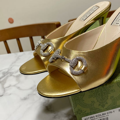 GUCCI 26S HORSEBIT HIGH-HEELED SANDALS 80 MM IN GOLD CALFSKIN