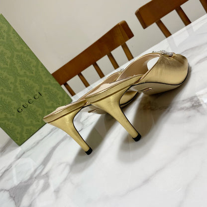 GUCCI 26S HORSEBIT HIGH-HEELED SANDALS 80 MM IN GOLD CALFSKIN