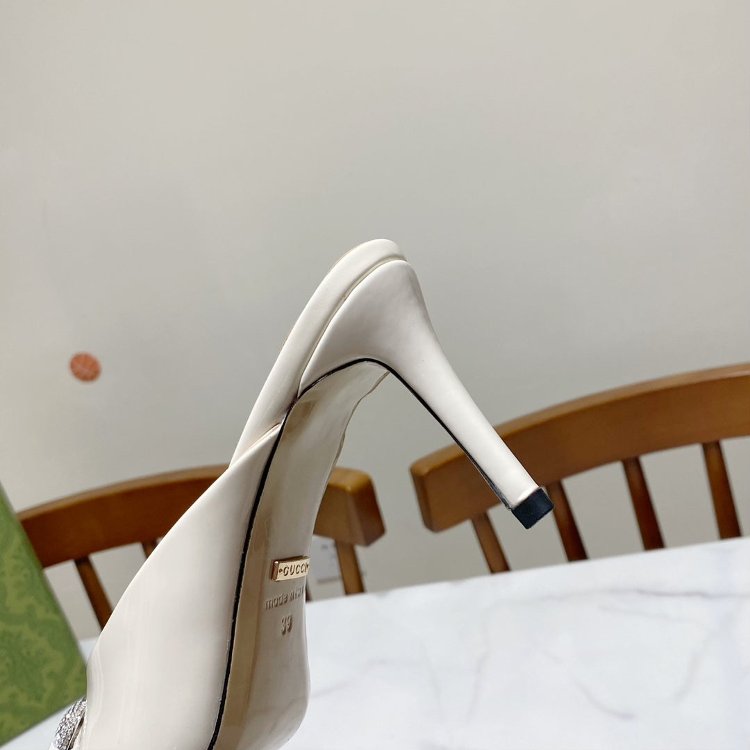 GUCCI 26S HORSEBIT HIGH-HEELED SANDALS 80 MM IN CREAM WHITE GLOSSY CALFSKIN