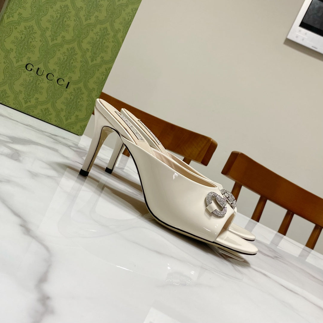 GUCCI 26S HORSEBIT HIGH-HEELED SANDALS 80 MM IN CREAM WHITE GLOSSY CALFSKIN