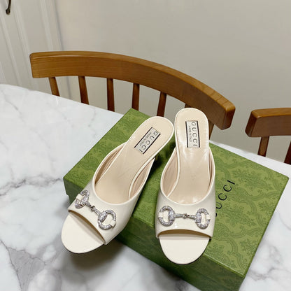 GUCCI 26S HORSEBIT HIGH-HEELED SANDALS 80 MM IN CREAM WHITE GLOSSY CALFSKIN