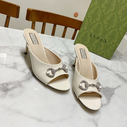 GUCCI 26S HORSEBIT HIGH-HEELED SANDALS 80 MM IN CREAM WHITE GLOSSY CALFSKIN