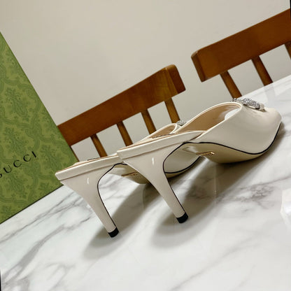 GUCCI 26S HORSEBIT HIGH-HEELED SANDALS 80 MM IN CREAM WHITE GLOSSY CALFSKIN