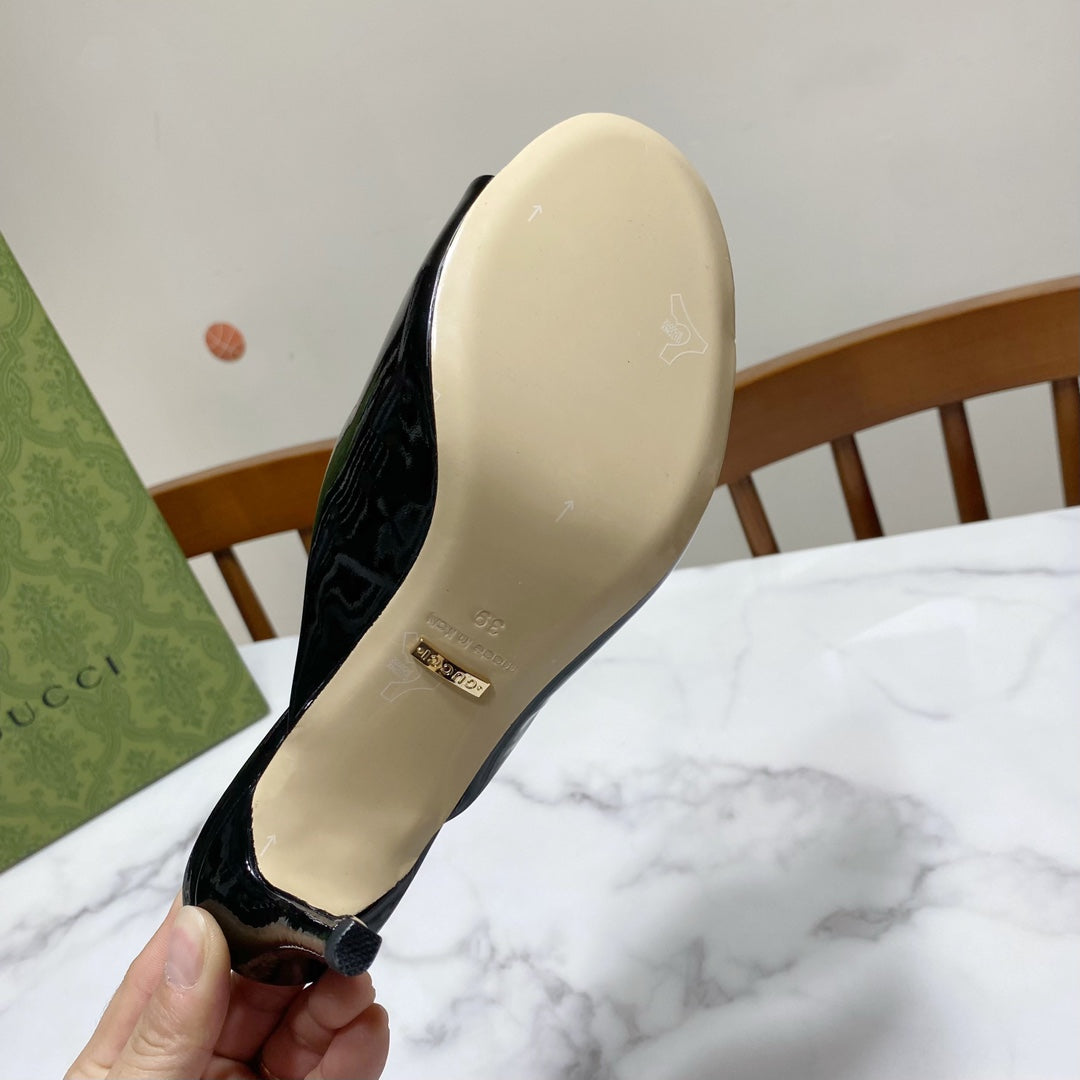 GUCCI 26S HORSEBIT HIGH-HEELED SANDALS 80 MM IN BLACK GLOSSY CALFSKIN