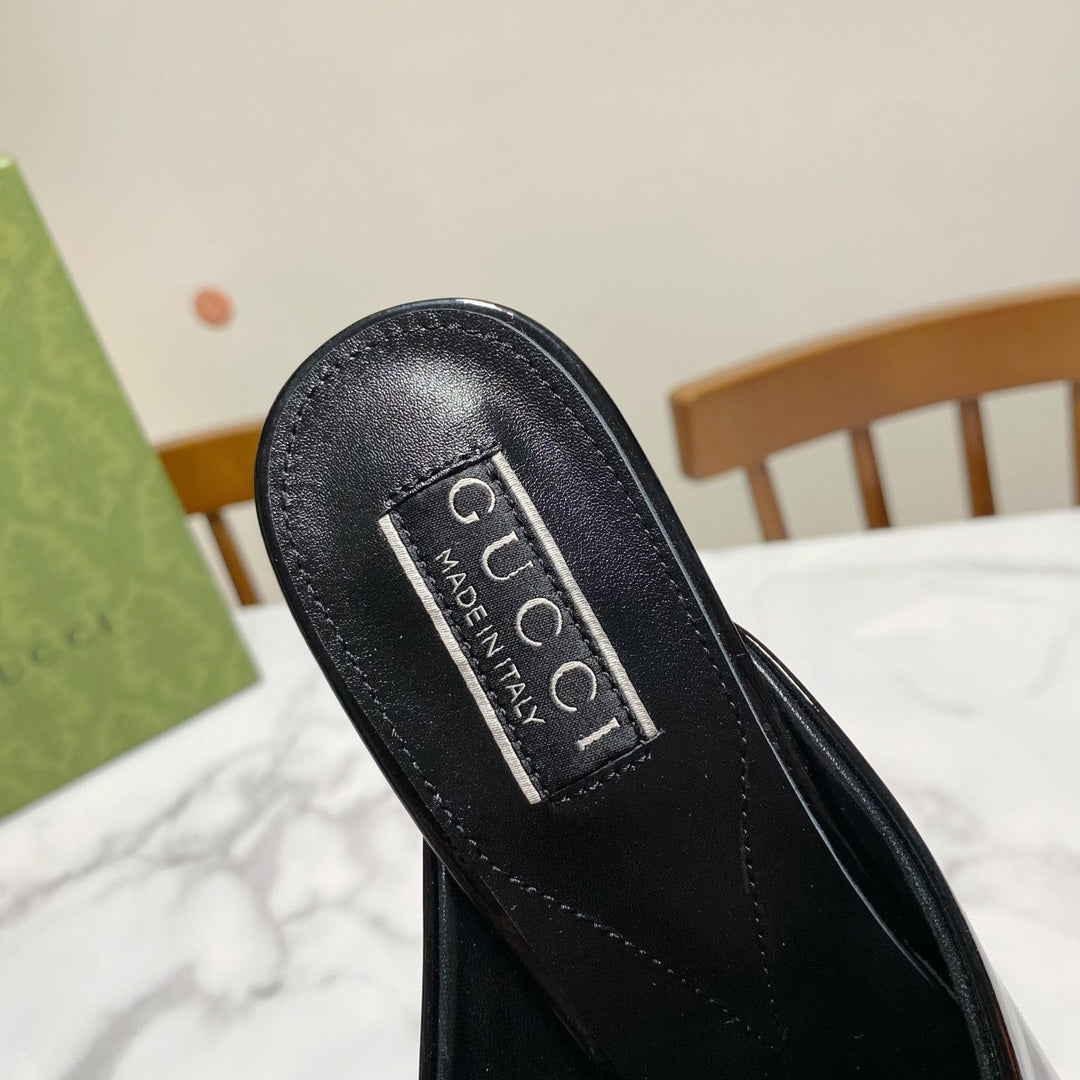 GUCCI 26S HORSEBIT HIGH-HEELED SANDALS 80 MM IN BLACK GLOSSY CALFSKIN