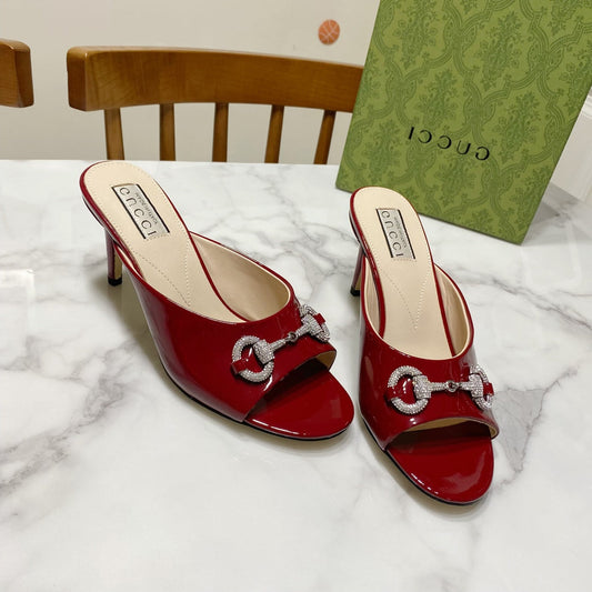 GUCCI 26S HORSEBIT HIGH-HEELED SANDALS 80 MM IN DARK RED GLOSSY CALFSKIN