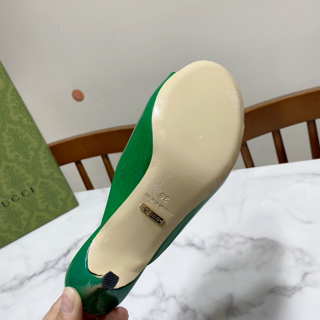 GUCCI 26S HORSEBIT HIGH-HEELED SANDALS 80 MM IN GREEN GLOSSY CALFSKIN