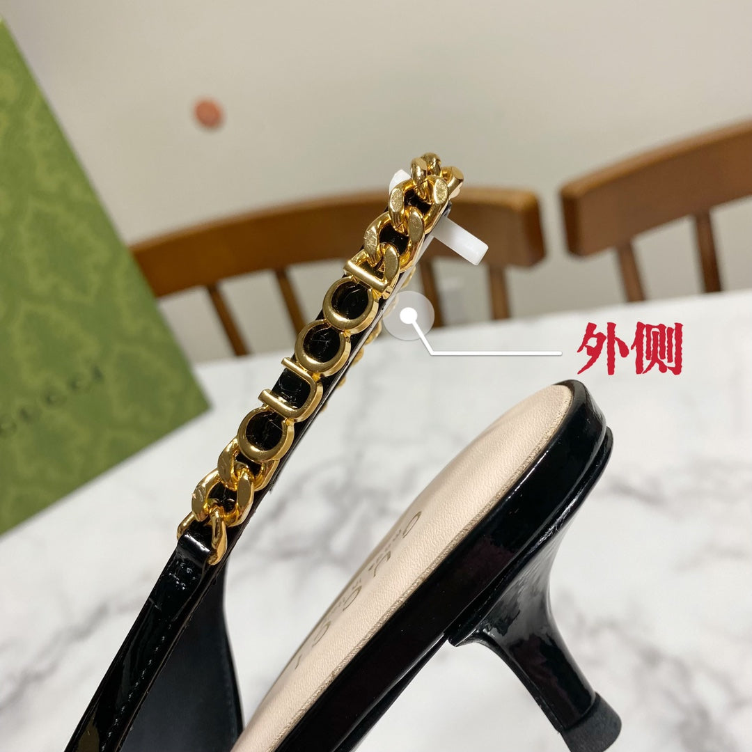 GUCCI 26S SIGNORIA SLINGBACK PUMP 50 MM IN BLACK GLOSSY CALFSKIN