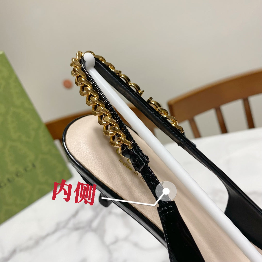 GUCCI 26S SIGNORIA SLINGBACK PUMP 50 MM IN BLACK GLOSSY CALFSKIN