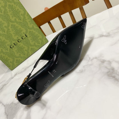 GUCCI 26S SIGNORIA SLINGBACK PUMP 50 MM IN BLACK GLOSSY CALFSKIN
