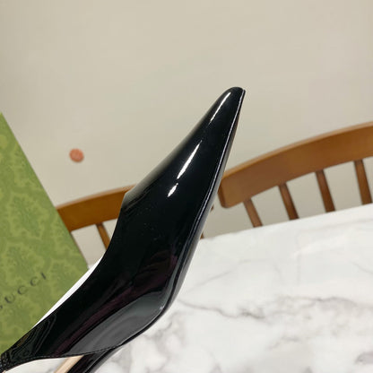 GUCCI 26S SIGNORIA SLINGBACK PUMP 50 MM IN BLACK GLOSSY CALFSKIN