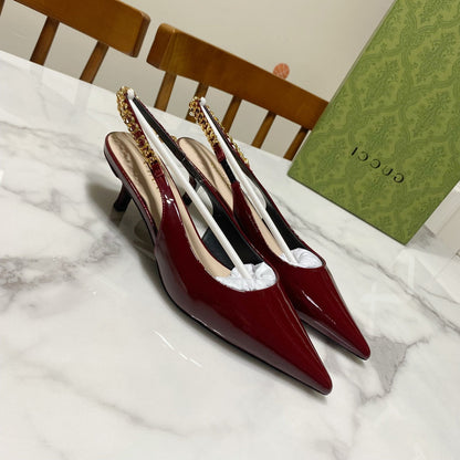 GUCCI 26S SIGNORIA SLINGBACK PUMP 50 MM IN DARK RED GLOSSY CALFSKIN