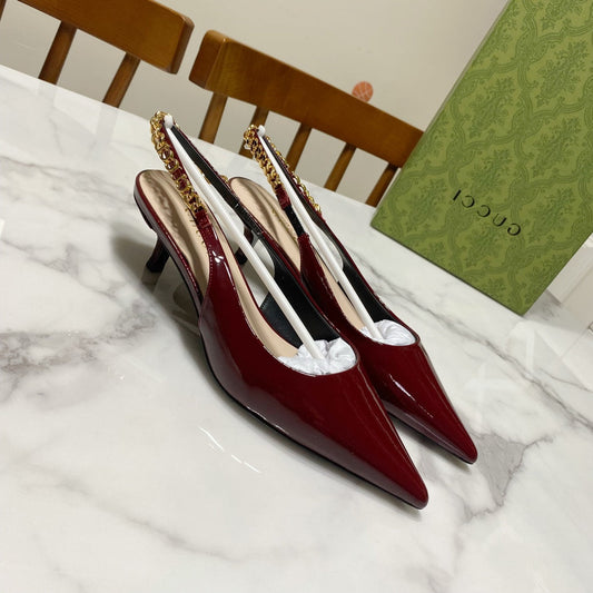 GUCCI 26S SIGNORIA SLINGBACK PUMP 50 MM IN DARK RED GLOSSY CALFSKIN