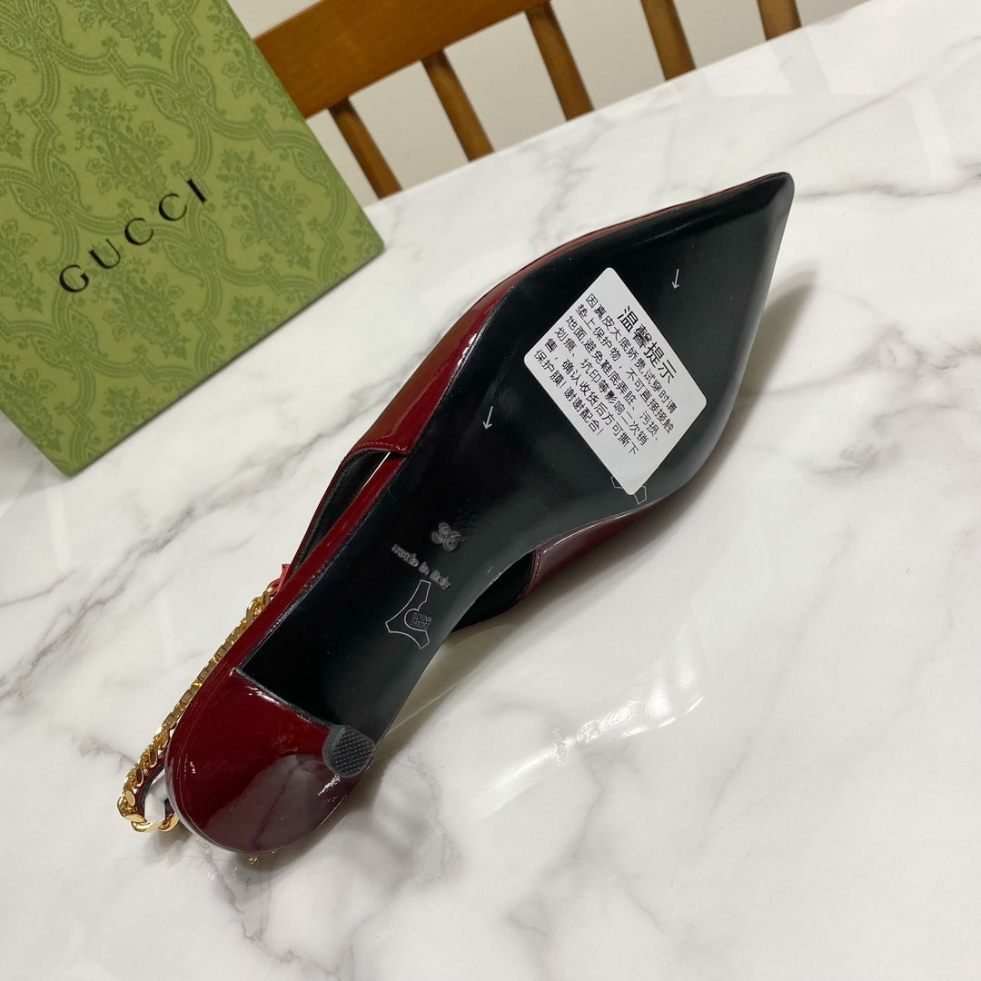 GUCCI 26S SIGNORIA SLINGBACK PUMP 50 MM IN DARK RED GLOSSY CALFSKIN
