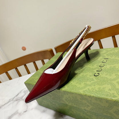 GUCCI 26S SIGNORIA SLINGBACK PUMP 50 MM IN DARK RED GLOSSY CALFSKIN