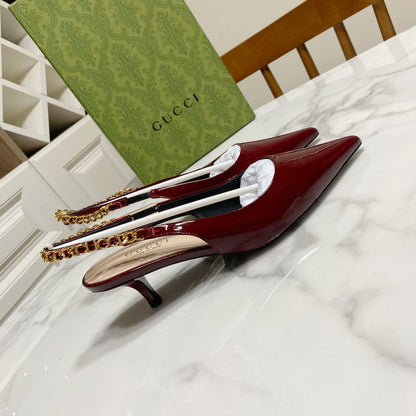 GUCCI 26S SIGNORIA SLINGBACK PUMP 50 MM IN DARK RED GLOSSY CALFSKIN