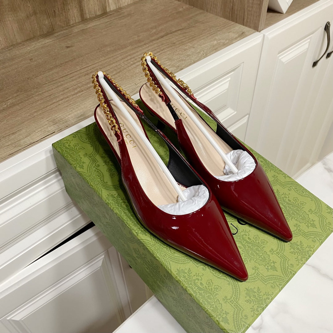 GUCCI 26S SIGNORIA SLINGBACK PUMP 50 MM IN DARK RED GLOSSY CALFSKIN